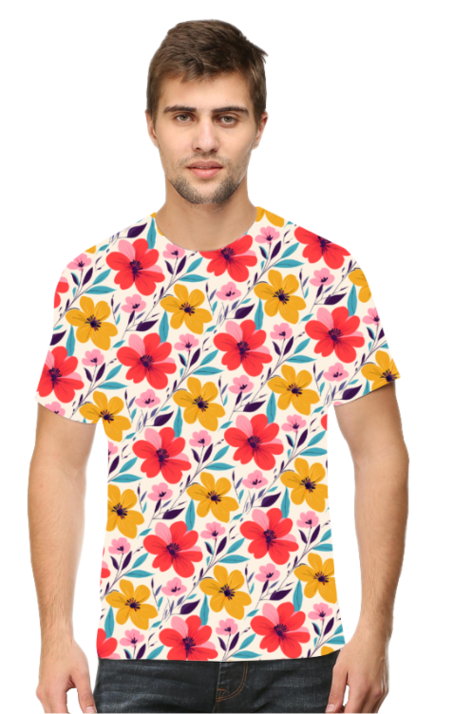 Orange Yellow Floral - Men's All-Over Printed T-Shirt by SnapPatch Brand